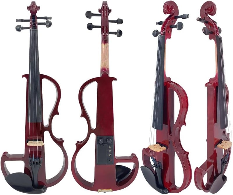 ModouString 4/4 Full Size Electric Violin – Silent Electric Violin with Headphone Jack, Ebony Fittings – Includes Case, Bow, – Ideal for Practice & Performance (Red) - Image 3